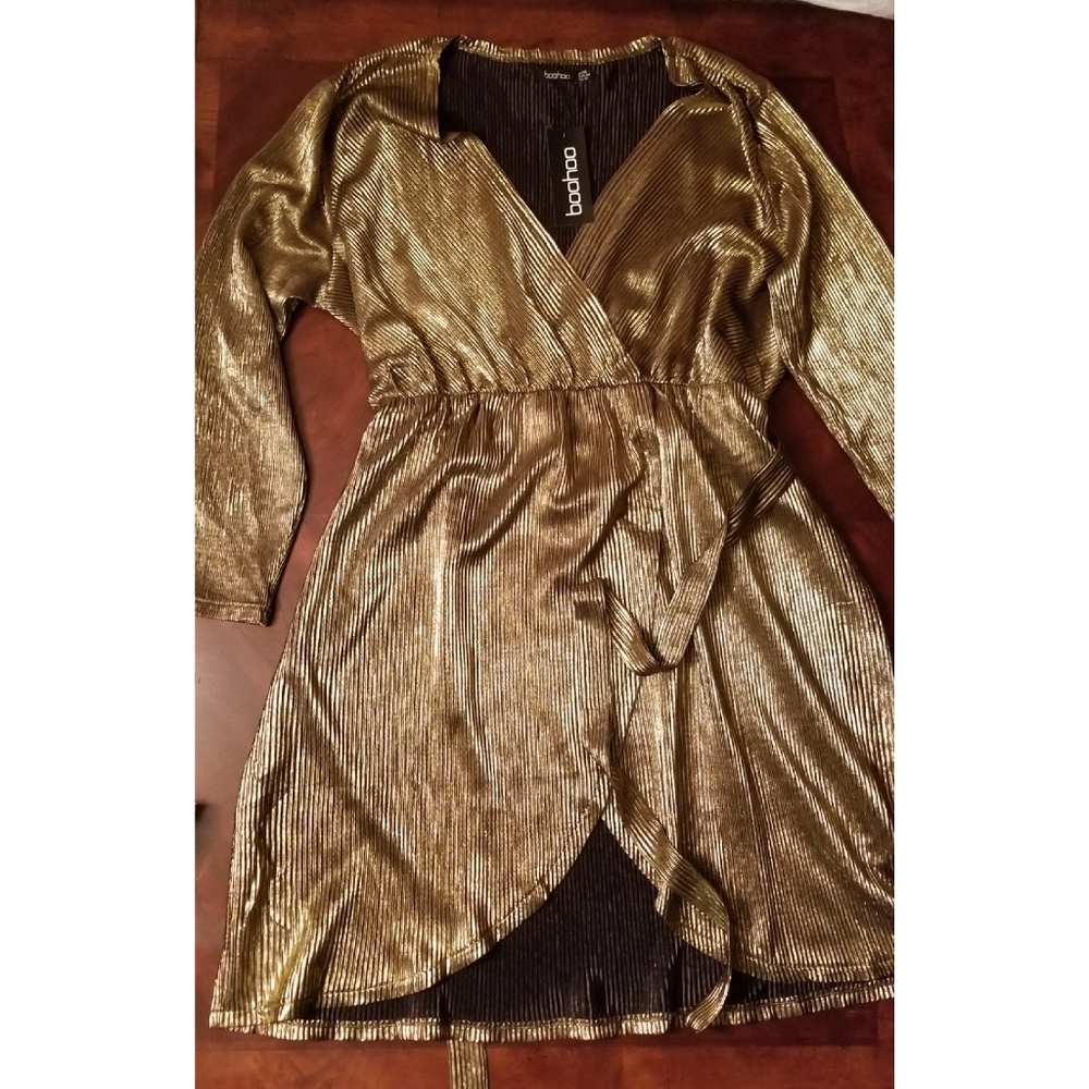 Gold Faux Wrap Dress